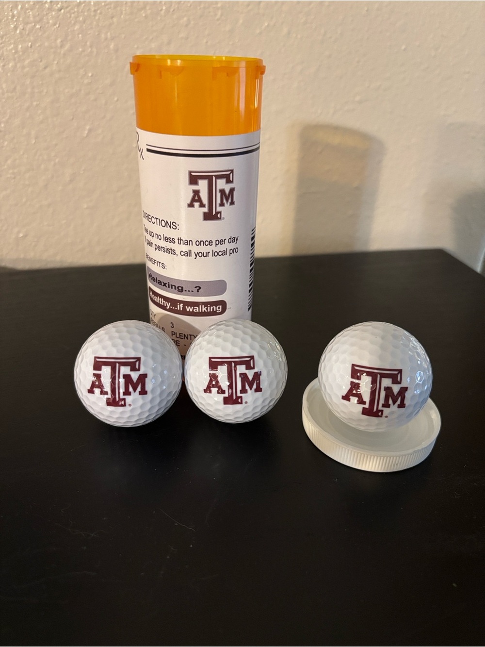 Texas A&M Orange Decorative Prescription Bottle Accent w/3 Golf Balls